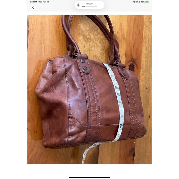 Frye Melissa Leather Satchel Tote Bag Brown Cognac Distressed Style Medium - Picture 12 of 12